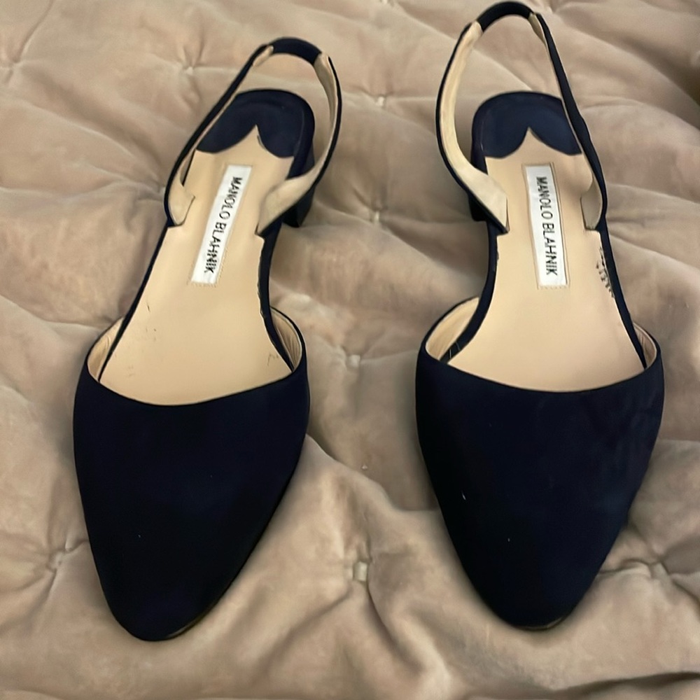 Manila Blahnik Navy sling back flat